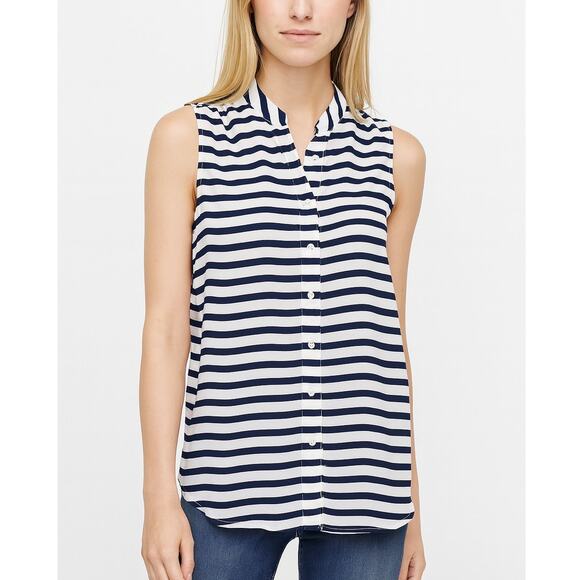 2/$15 J. Crew Draped Striped Tank Top Navy Blue White Button Front Size 00 - Picture 1 of 11